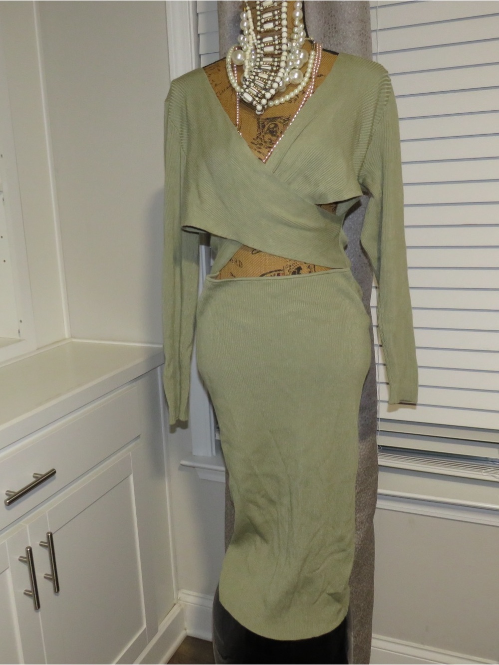 Forever 21 Olive Green Ribbed Knit Cutout Pencil Skirt Set